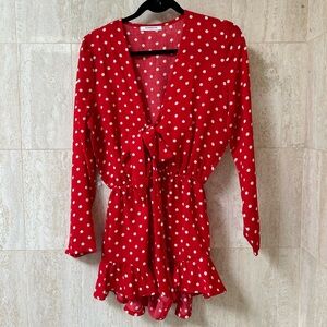 GLAMOROUS Polka-Dot Romper (Medium) - Red